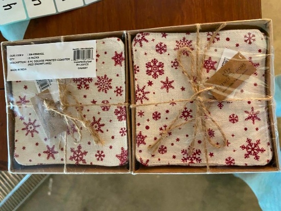 2 PKGS OF 6-PACK SQUARE PRINTED COASTER, RED SNOWFLAKE