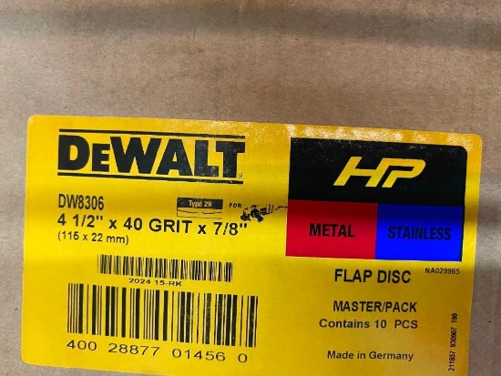 10 PCS OF DEWALT 4.5 x 40 GRIT x 7/8 INCH FLAP DISCs