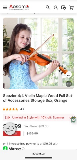 MAPLE WOOD VIOLIN WITH STORAGE BOX