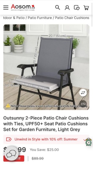 2PC PATIO CHAIR CUSIONS-LIGHT GREY