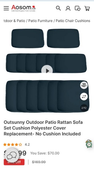 PATIO SOFA REPLACEMENT CUSHION COVERS- BLUE