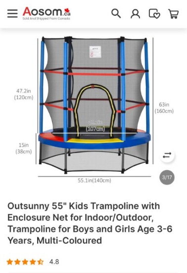 55 INCH KIDS TRAMPOLINE WITH ENCLOSURE NET