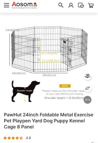 24 INCH FOLDABLE METAL EXERCISE PLAYPEN