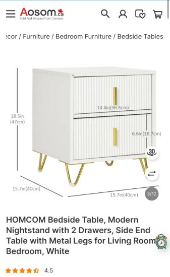 WHITE 2 DRAWER MODERN NIGHTSTAND