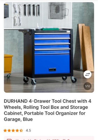 4 DRAWER TOOL CHEST WITH WHEEL-BLACK/BLUE