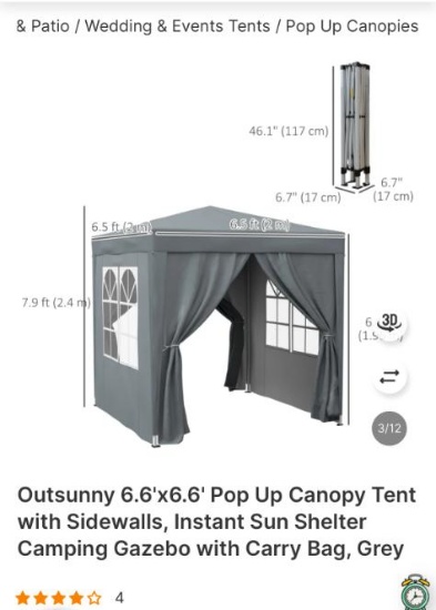 6.6 X 6.6 POP-UP CANOPY TENT WITH SIDEWALLS
