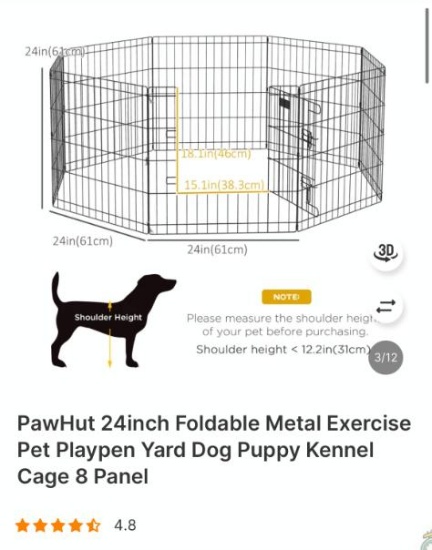 24 INCH FOLDABLE METAL PET PLAYPEN