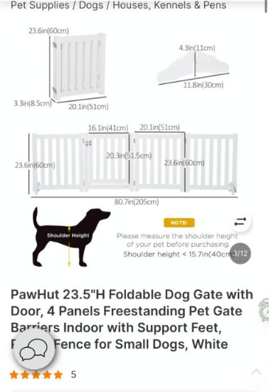 23.5 INCH FOLDABLE WHITE DOG GATE