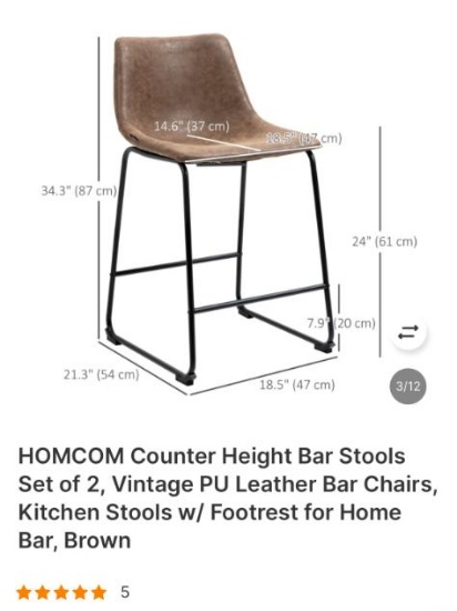 SET OF 2 VINTAGE PU LEATHER BAR STOOLS