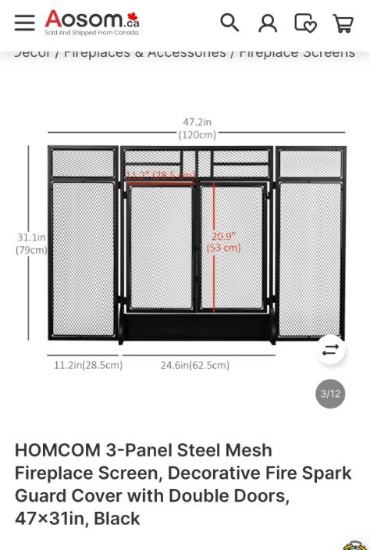 3 PANEL STEEL MESH FIREPLACE SCREEN