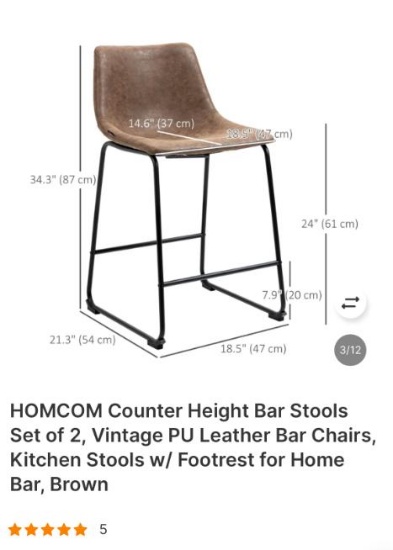 SET OF 2 VINTAGE PU LEATHER BAR STOOLS