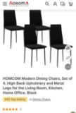 SET OF 4 HIGH BLACK UPHOLSTERY CHAIRS