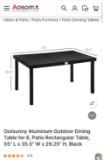 ALUMINUM OUTDOOR DINING TABLE FOR 6