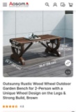 WOOD WHEEL OUTDOOR GARDEN BENCH