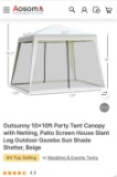 10FT X 10FT PARTY TENT CANOPY WITH NETTING