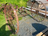 SET OF STEEL WAGON WHEELS WITH AXLE