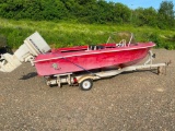 CHESTNUT FIBREGLASS MOTORBOAT WITH CHRYSLER 70HP MOTOR AND VERY NICE ALUMINUM TRAILER