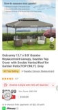 13.1 X 9.8 GAZEBO CANOPY REPLACEMENT TOP-GREY
