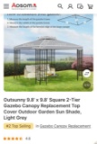 9.8 X 9.8 GAZEBO CANOPY REPLACEMENT TO9P-LIGHT GREY