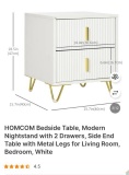 WHITE MODERN NIGHTSTAND WITH 2 DRAWERS