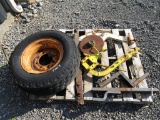 PALLET OF MISC. PARTS AND 11L-16 IMPLEMENT T+R