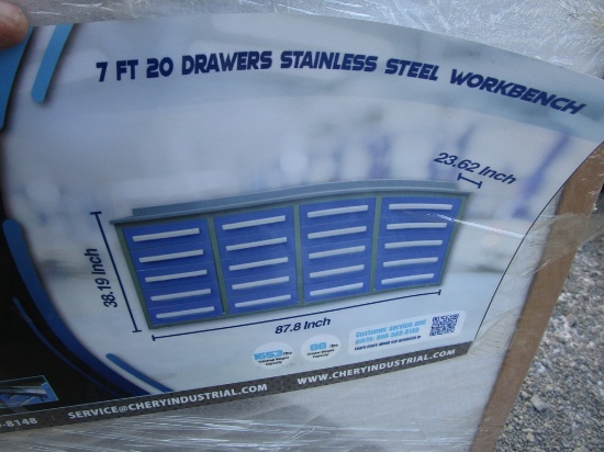 BLUE 7' 20 DRAWERS STEEL WORK BENCH