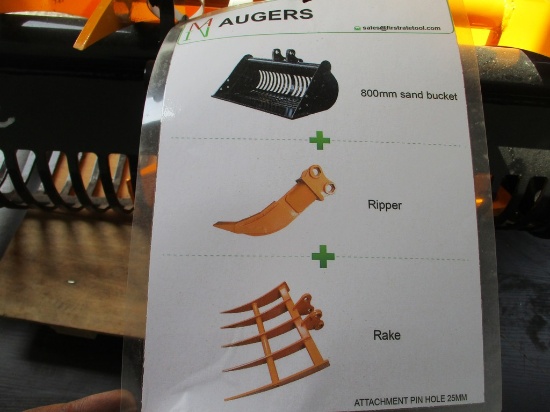 MINI EXCAVATOR SAND BUCKET, RIPPER AND RAKE