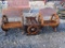 2 WAGON WHEEL WOODS CHAIRS W SMALL TABLE