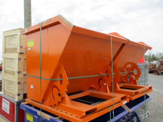 1) ORANGE FORKLIFT DUMPSTER