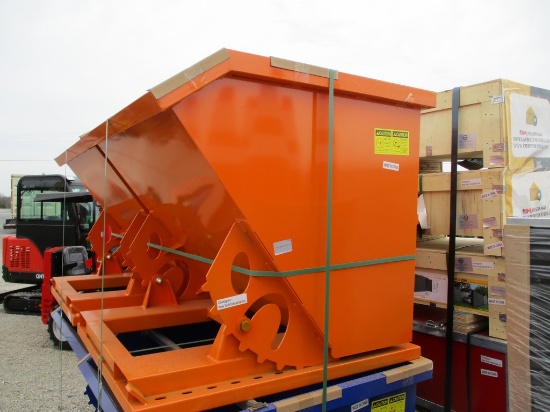1) ORANGE FORKLIFT DUMPSTER