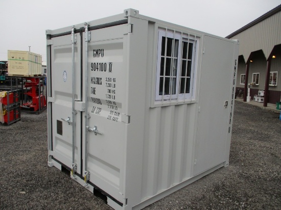 8'X6.5' STORAGE CONTAINER  W/ WINDOW AND WALK IN DOOR