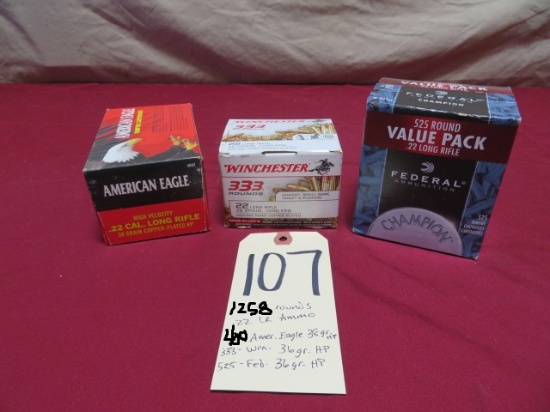 Assorted .22 LR ammo - 1,258 rounds