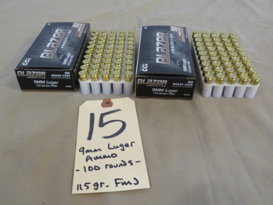 9mm Luger ammo - 100 rnds.