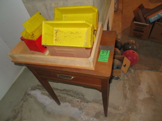 Hardware bins, bowling balls