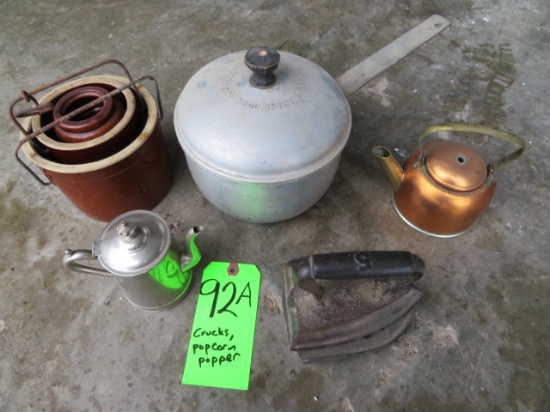 Crocks, Iron, Etc.