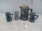 Stoneware pitcher & mugs