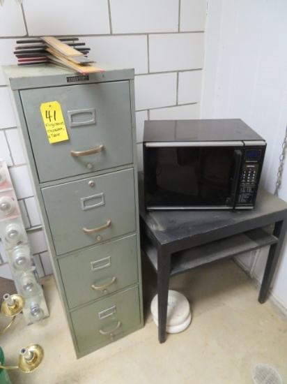 Filing Cabinet, Table & Microwave