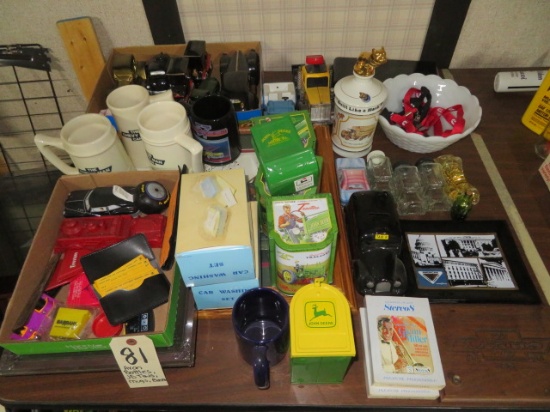 Avon Bottles, John Deere Tins, Mugs, Banks