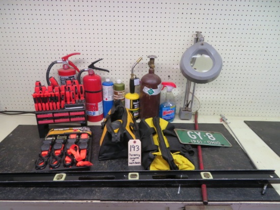 Contents of workbench - Screwdrivers, ratchet straps