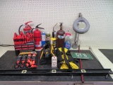 Contents of workbench - Screwdrivers, ratchet straps