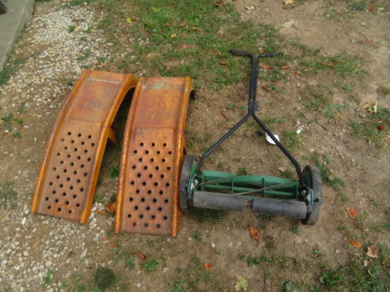 metal ramps, reel mower