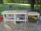 (2) Wooden garden benches, plastic tubs