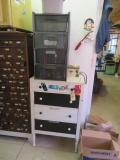 Wooden chest of drawers, plastic organizer