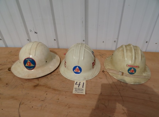 (3) Civil Defense Helmets - Plastic
