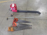 Electric blower, hand saws, bar clamps