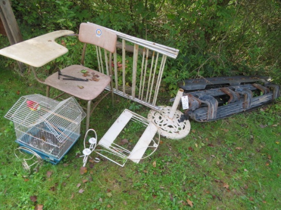 Bird cage, desk, running boards, etc.