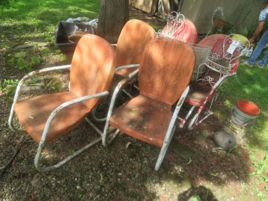 Pressed metal chairs and glider