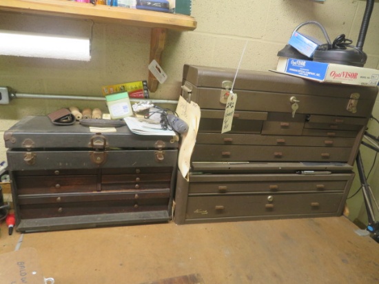 Kennedy tool box, wooden machinist box and tools