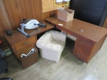 L-shaped computer desk, child's chair, etc.