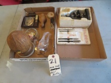 Microscope, belt buckles, Car tokens